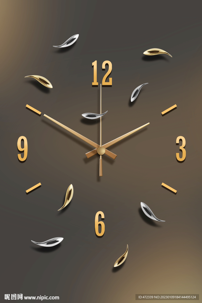 新中式时钟九鱼图装饰画