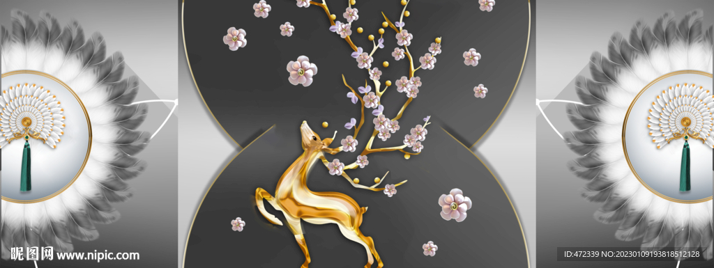 新中式金色麋鹿装饰画