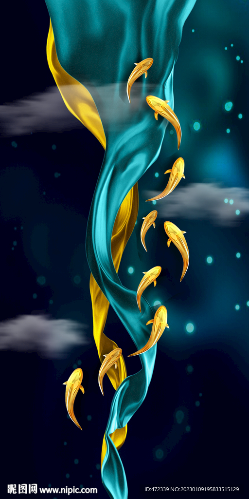 新中式九鱼图装饰画