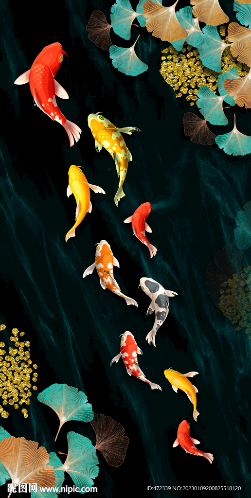 新中式九鱼图装饰画