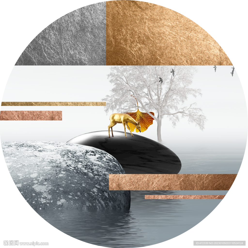 新中式麋鹿装饰画