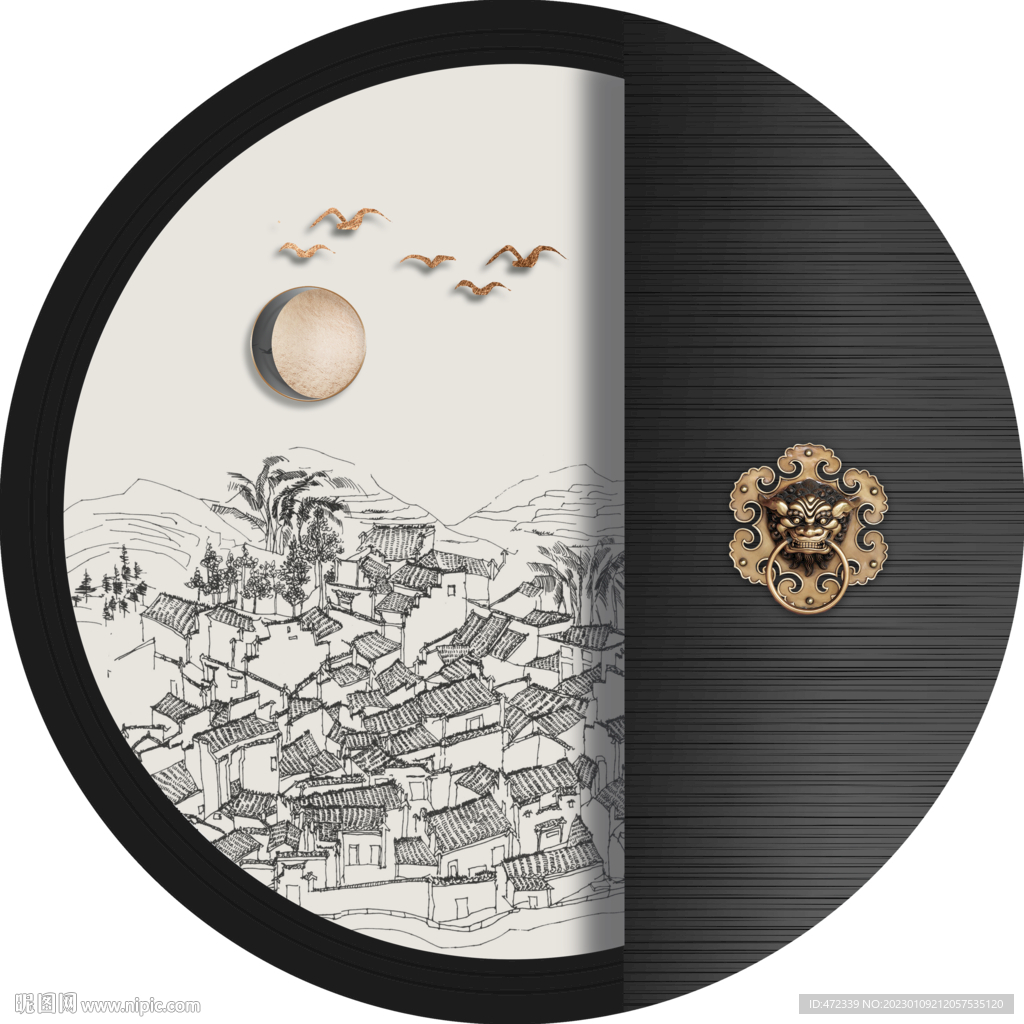 新中式线描国画装饰画