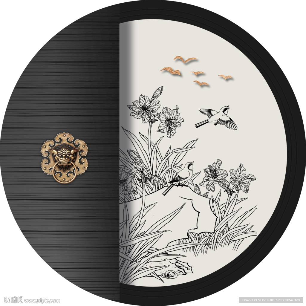 新中式线描国画装饰画