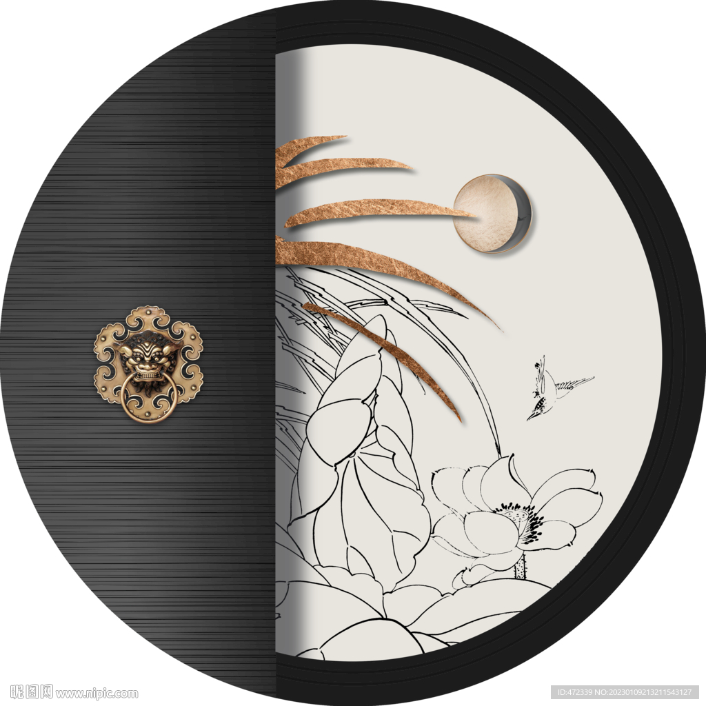 新中式线描国画装饰画