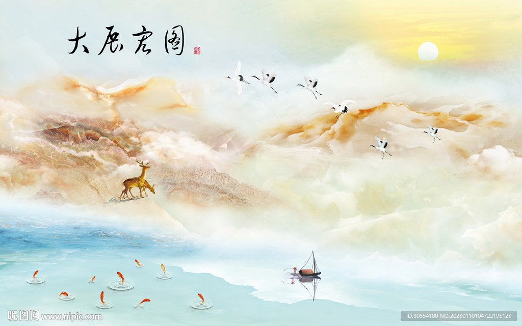 大展宏图大理石纹山水背景墙图片