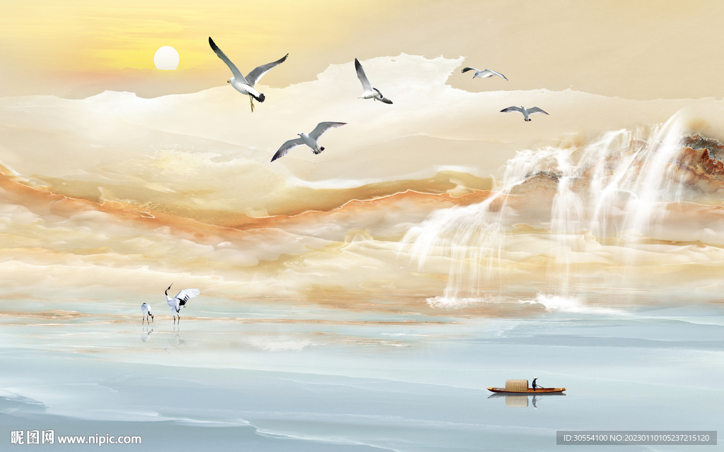 大理石纹山水电视背景墙