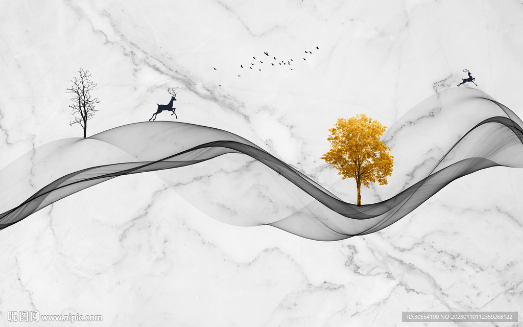 新中式抽象线条背景墙图片