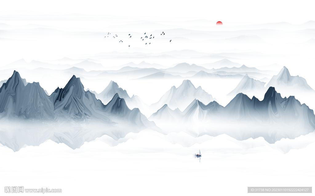 抽象水墨山水画