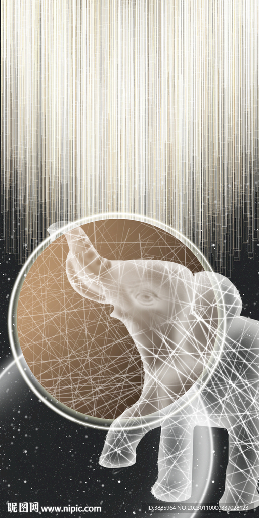 线条大象星空装饰画图片