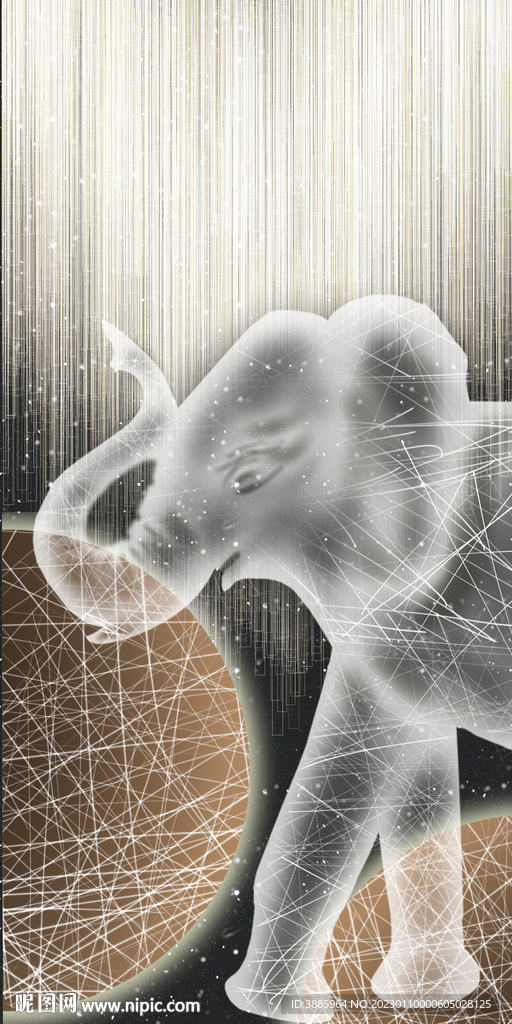 线条大象星空装饰画图片