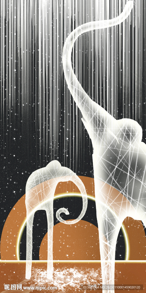 线条大象星空装饰画图片