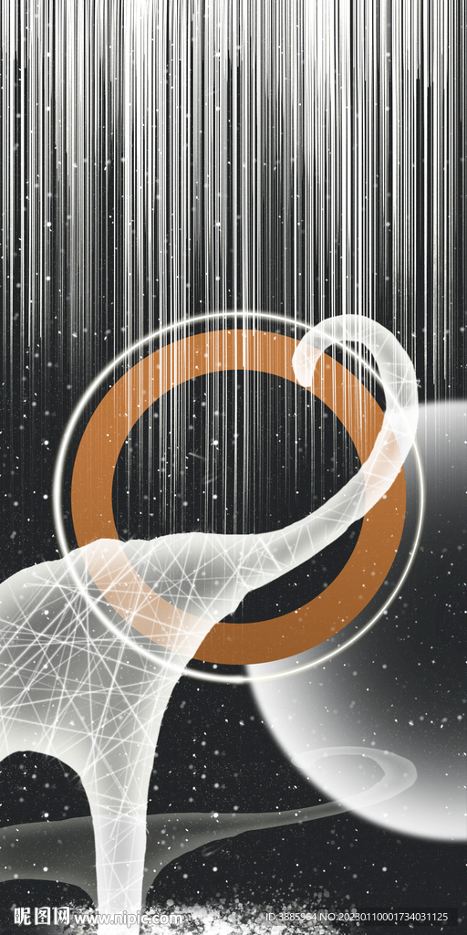 线条大象星空装饰画图片