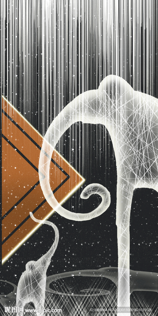 线条大象星空装饰画图片