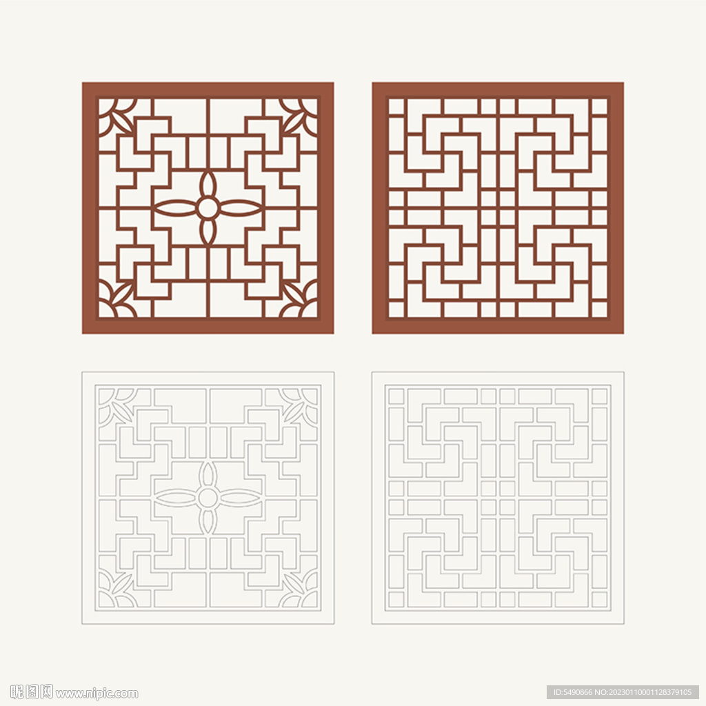 正方形窗花格 花窗 中式图案
