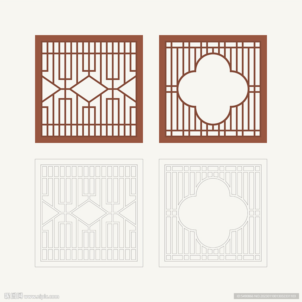 正方形窗花格 花窗 中式图案