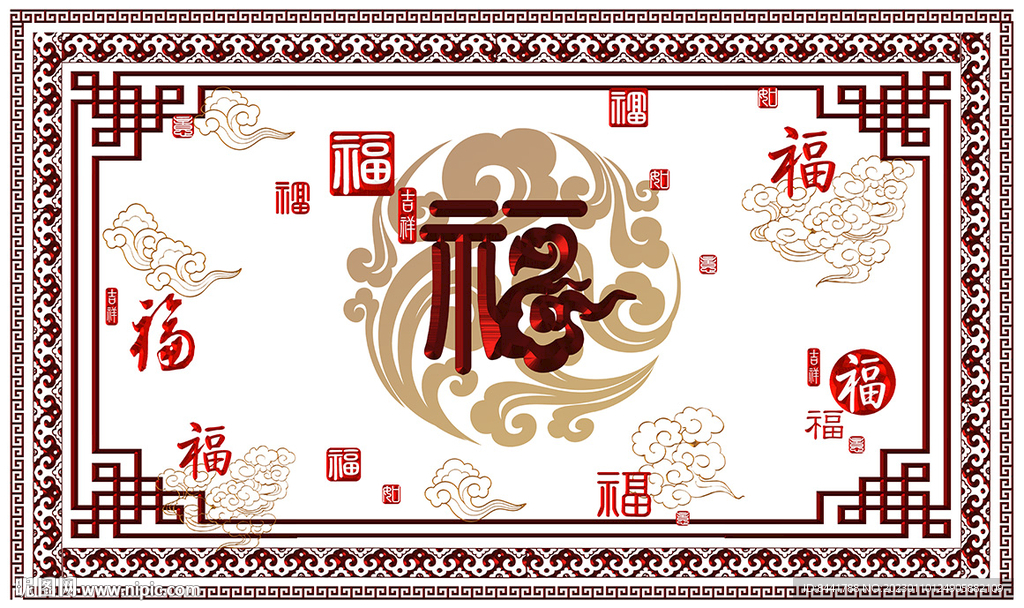 中式边框百福图软膜天花吊顶