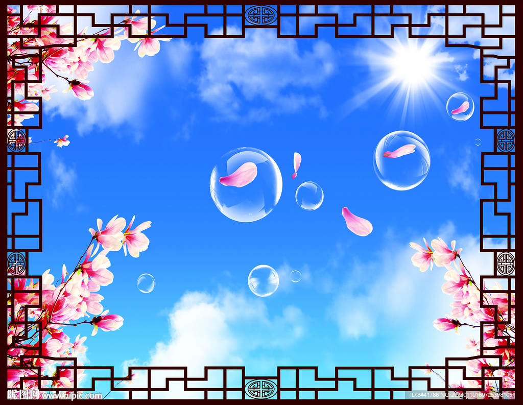 中式边框蓝天白云软膜天花