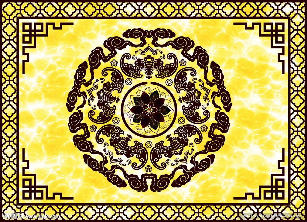 软膜天花石纹中式边框