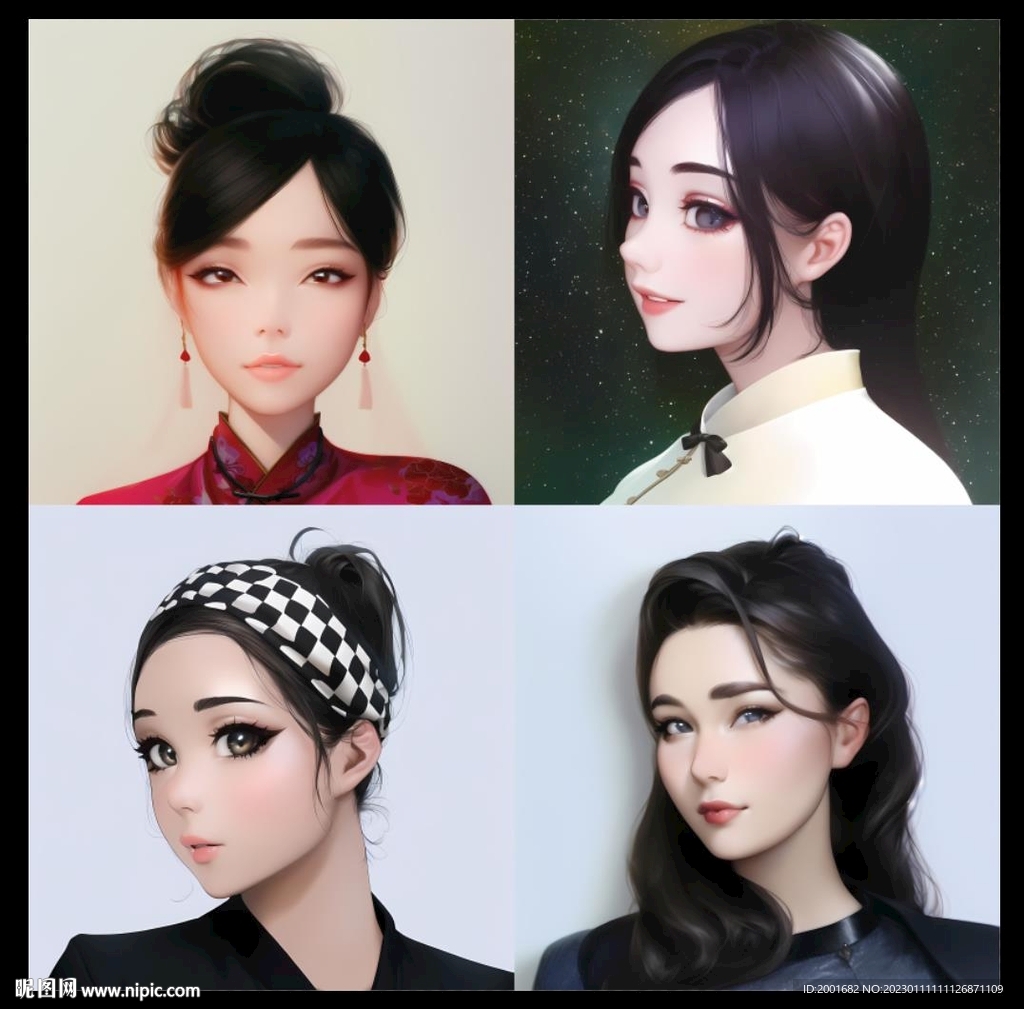 微信美女插画头像素材