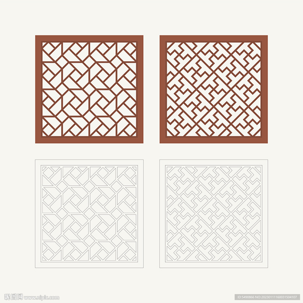 正方形窗花格 花窗 中式图案
