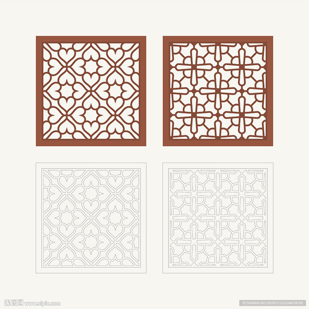 正方形窗花格 花窗 中式图案