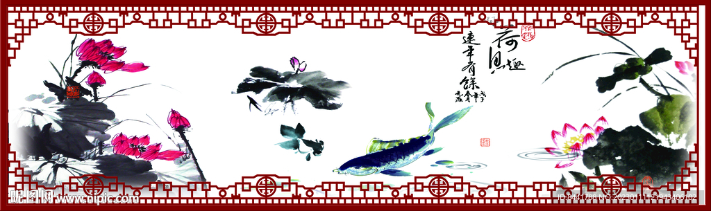 中式边框 水墨荷花