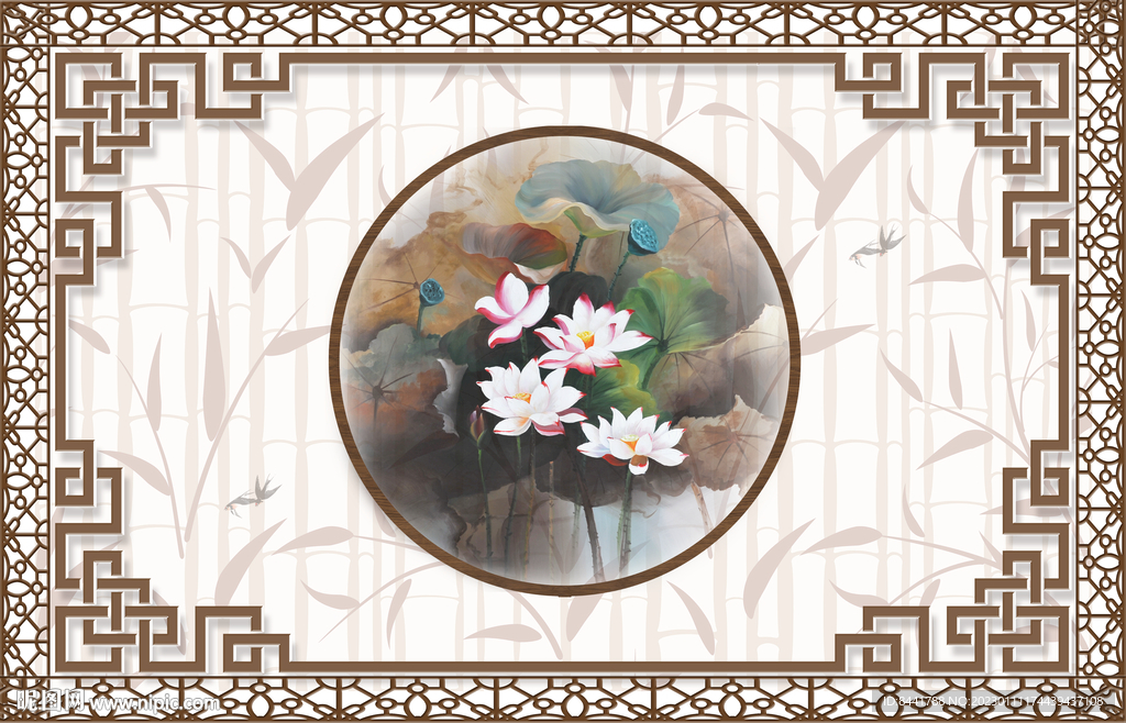 中式竹叶荷花软膜天花