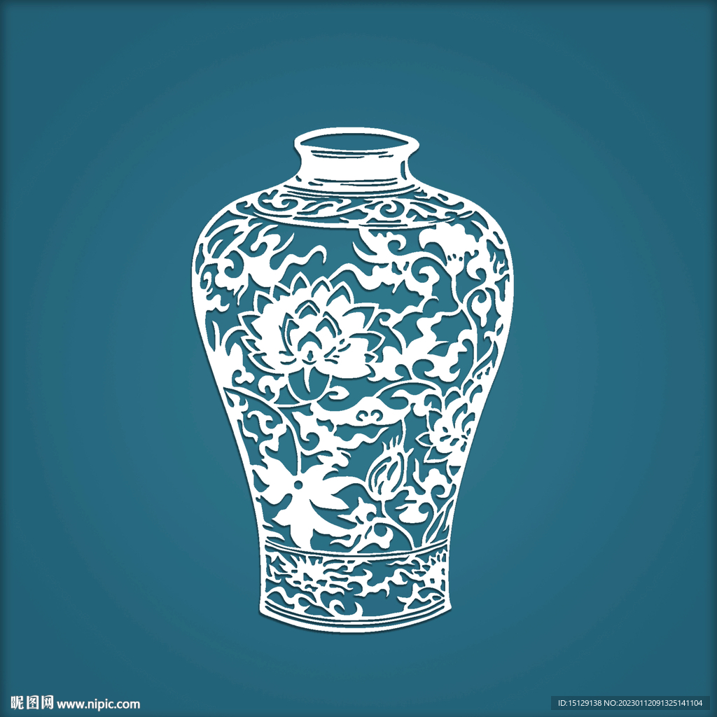 莲花纹花瓶剪纸