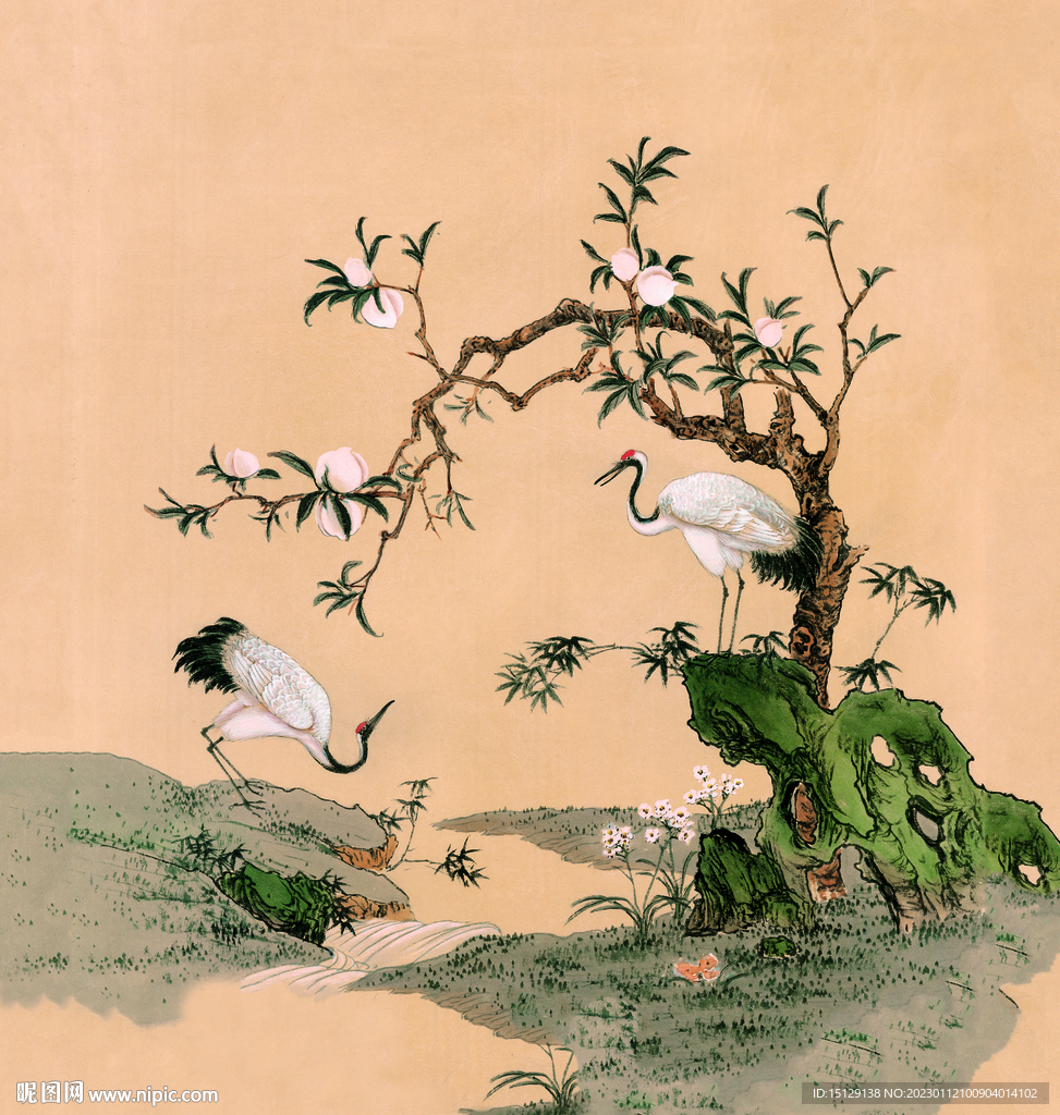 工笔花鸟 鹤寿图