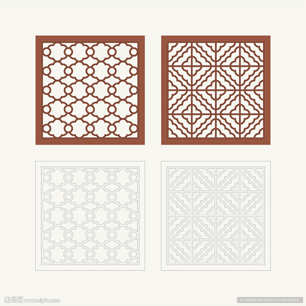 正方形窗花格 花窗 中式图案