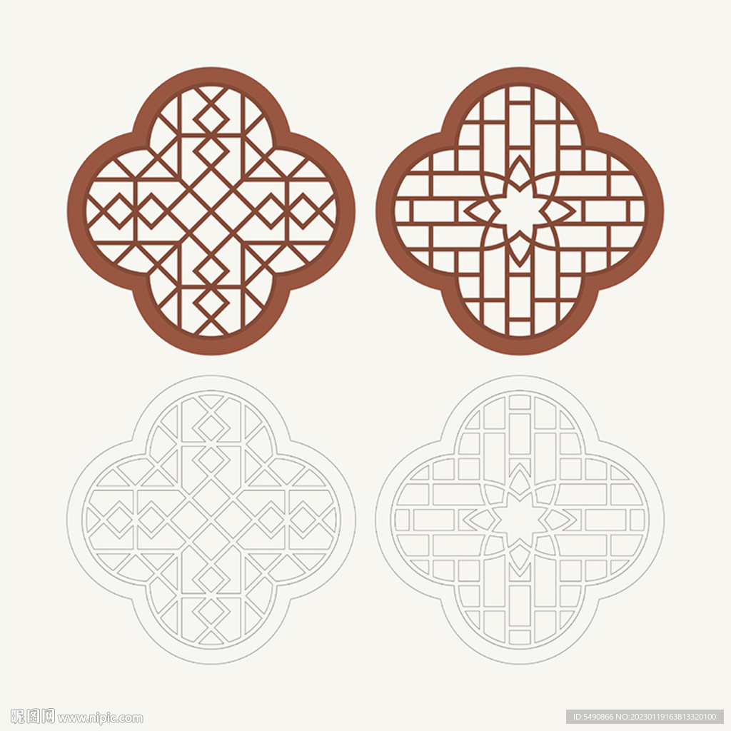 梅花形窗花格 花窗 中式图案