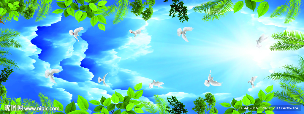 蓝天白云绿叶鸽子