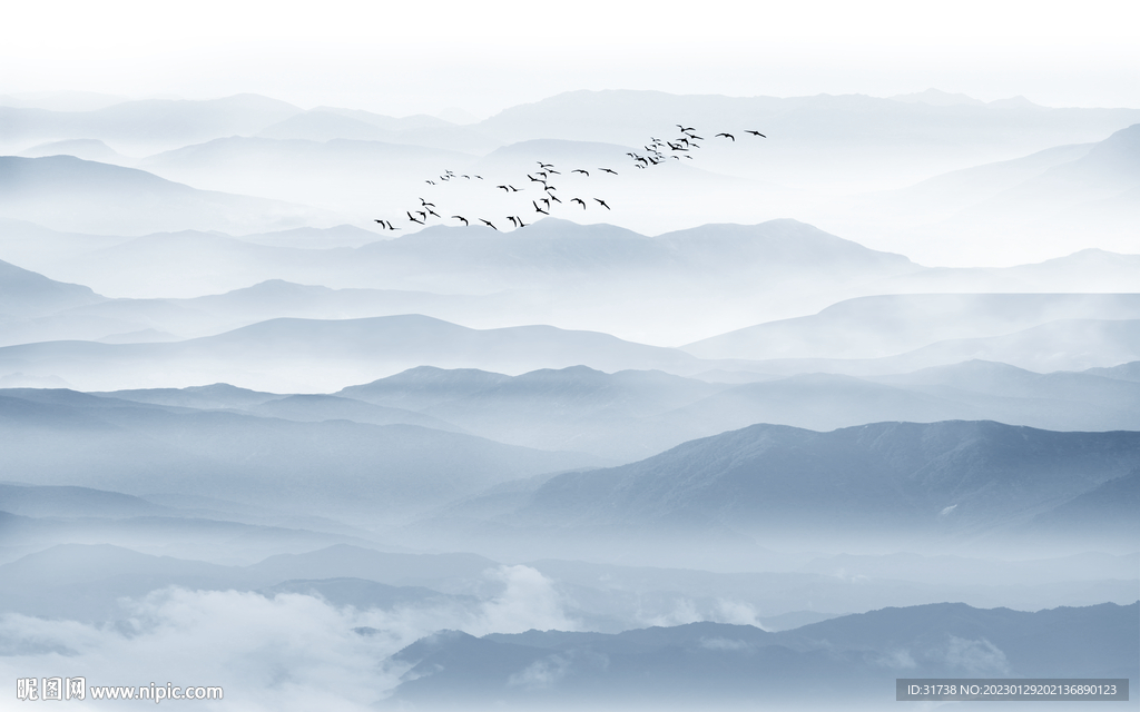 中式水墨山水画背景墙