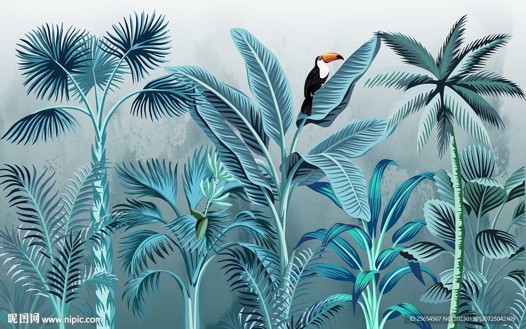 北欧热带雨林植物背景墙