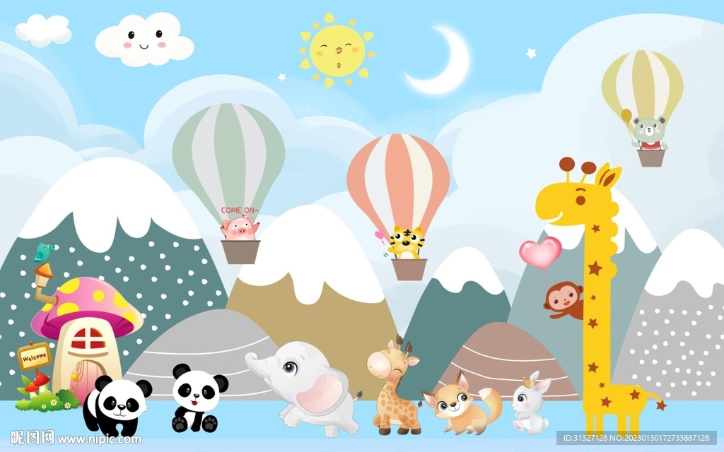 可爱卡通工装背景墙图片