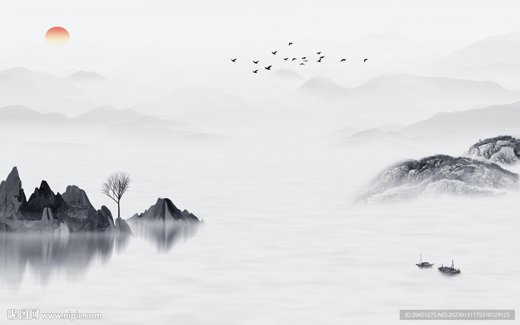 电视 简约中式山水 TiF分层