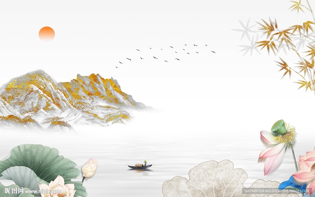 高清 最新山水墙画 tif分层