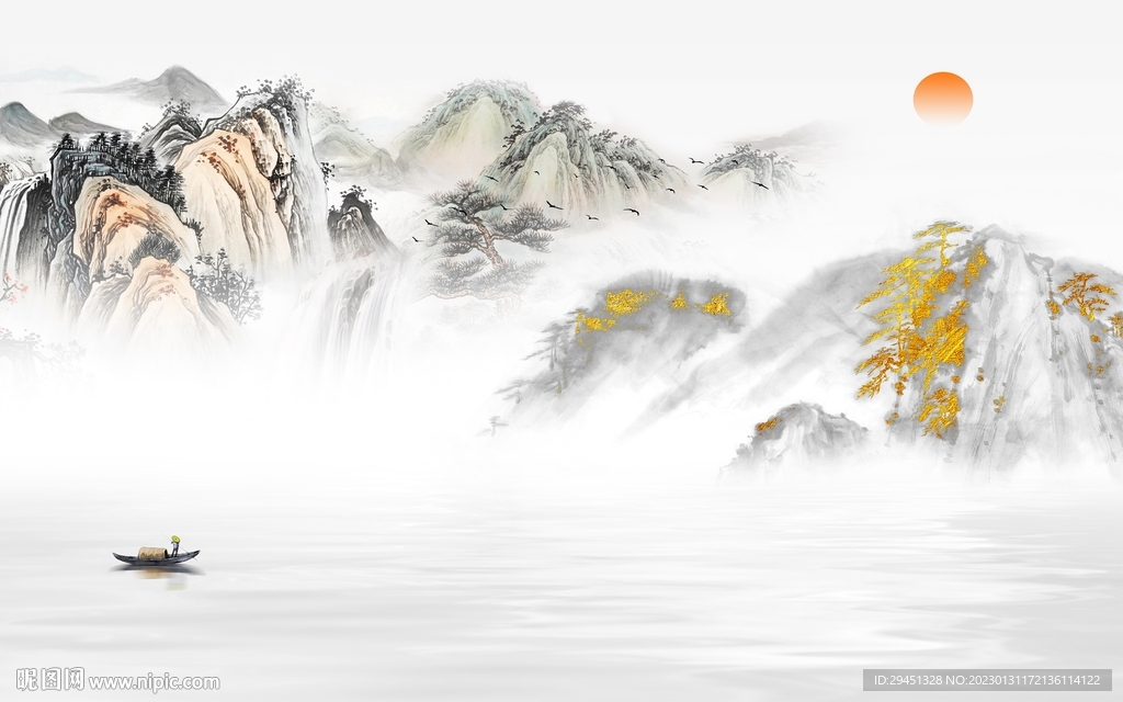 意境 最新山水墙画 tif分层