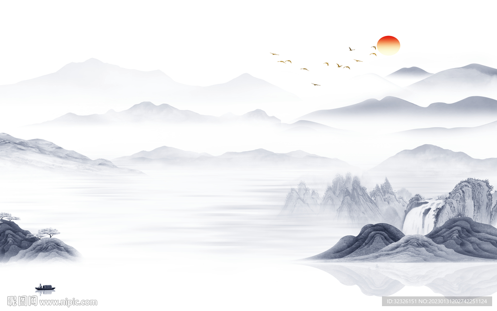 新品 中式新款山水 tif分层