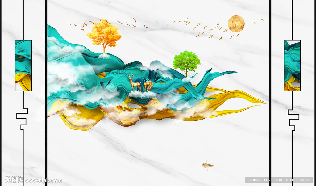 大理石纹理瓷砖北欧立体背景墙图