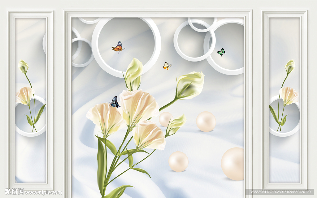 彩雕花卉简约框框家和电视背景墙