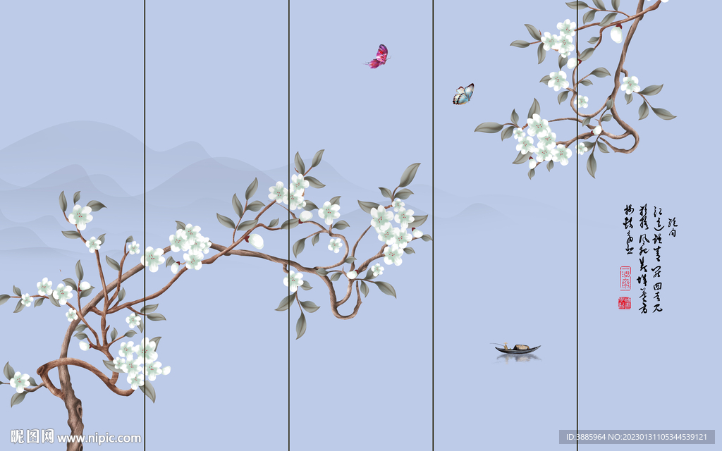 新中式花鸟工笔画背景墙图片