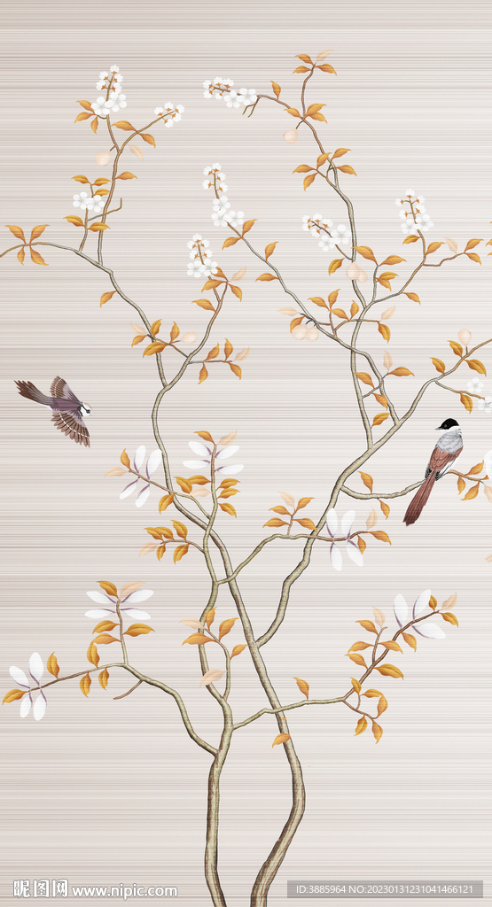 新中式花鸟梅花玄关背景图片