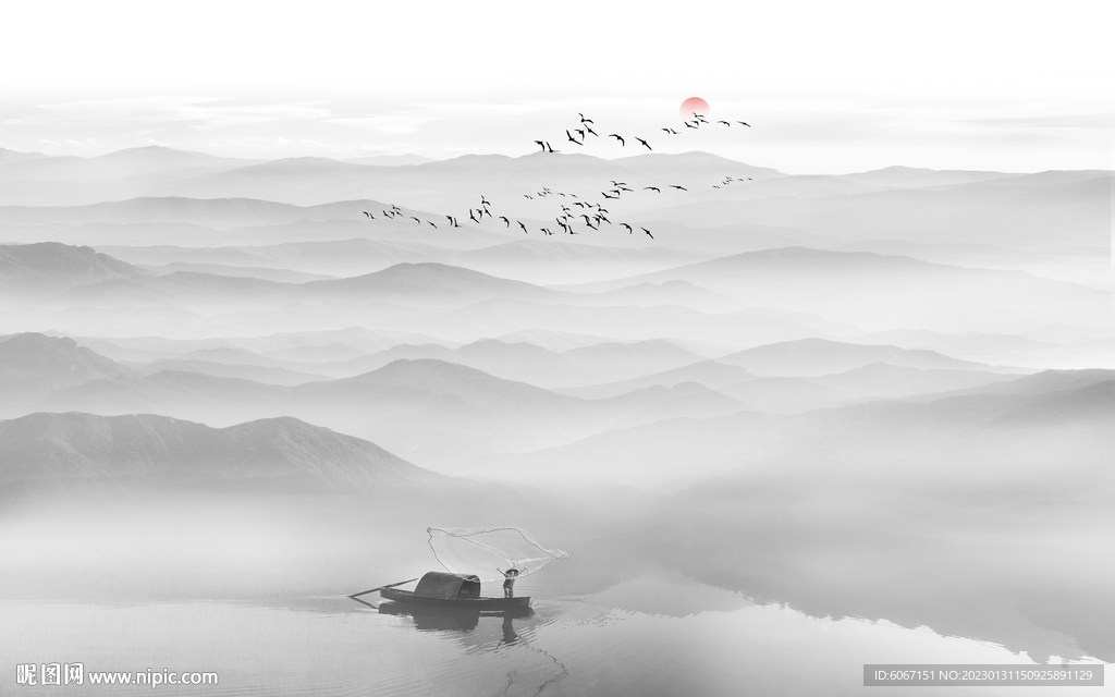 新中式意境水墨画背景墙