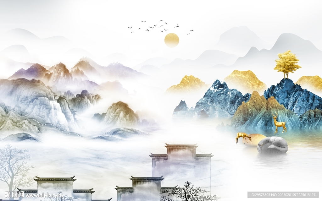 高端 爆款客厅山水 TIf分层