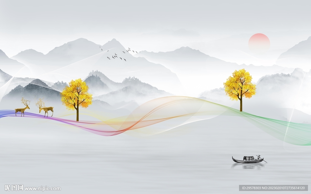 高清 爆款客厅山水 TIf分层