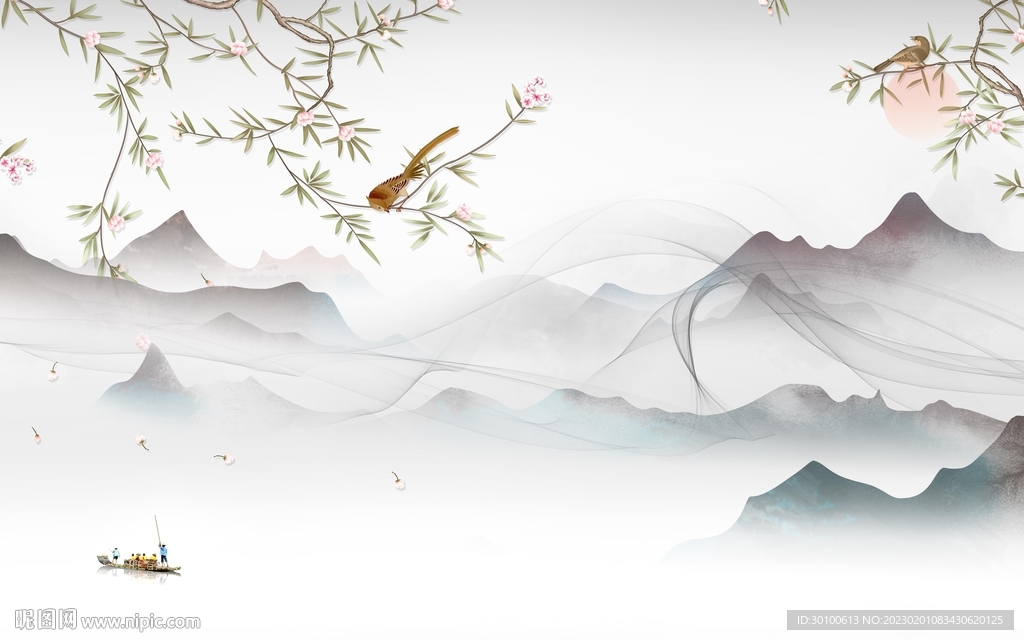 人气 高档山水墙画 Tif分层