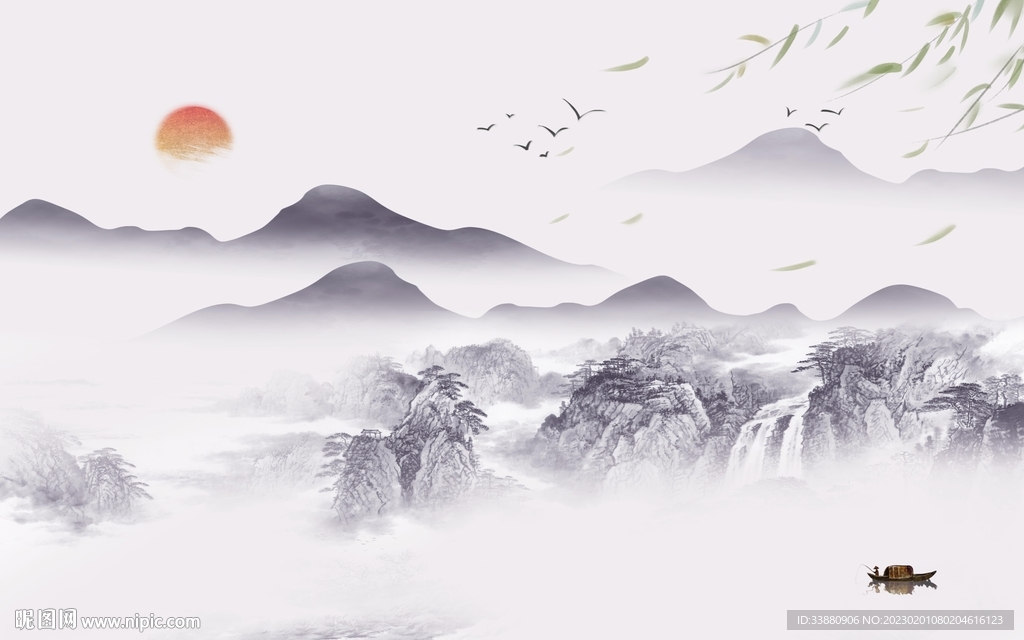 简约 背景沙发山水 Tif分层