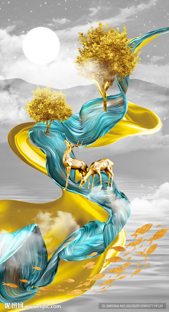 福鹿到家 麋鹿装饰画图片