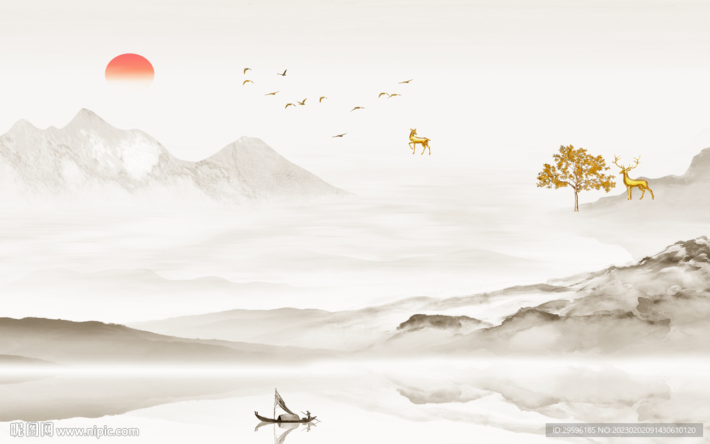 爆款 客厅最新山水 TIF分层